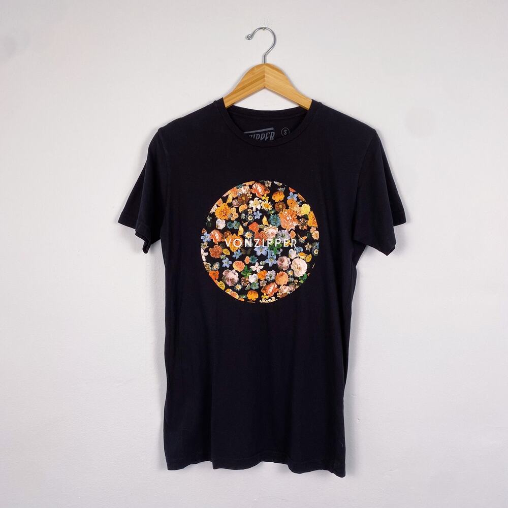 Von Zipper Colorful Floral Graphic Print T-Shirt Black Small